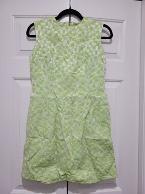 2-piece 1960s Vintage Green & White Sleeveless Shift Dress & Matching Jacket